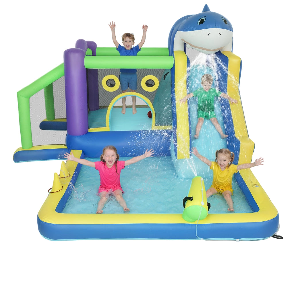 Piscina Gonfiabile con Scivolo a Tema Squali ¨C Minimal ¨C Verde