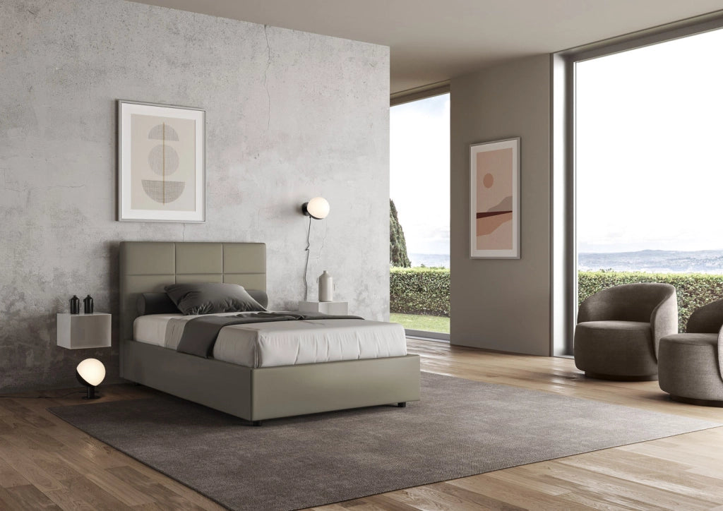 BS COM Letto una piazza e mezza contenitore imbottito 130x190 similpelle cappuccino