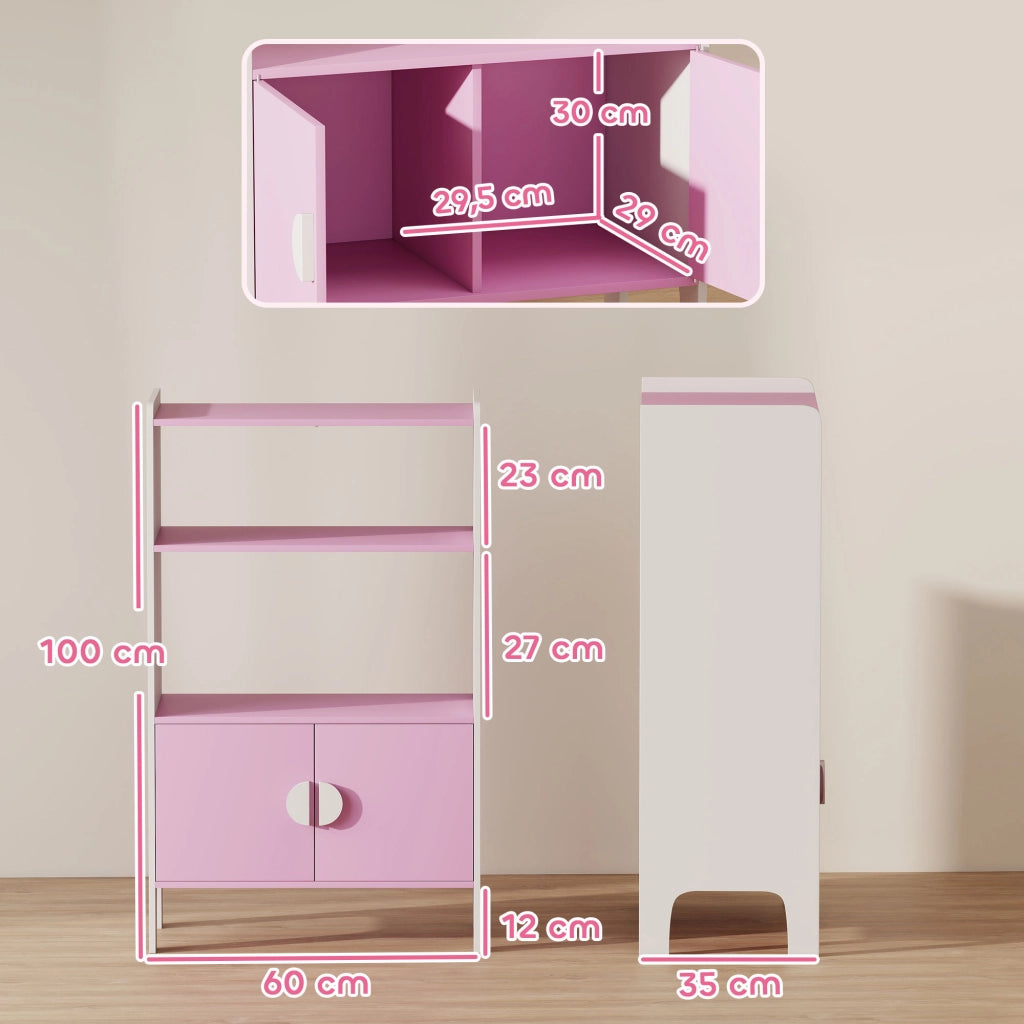 Libreria per bambini ¨C Minimal ¨C rosa e bianco, MDF, con 2 ripiani e 2 ante