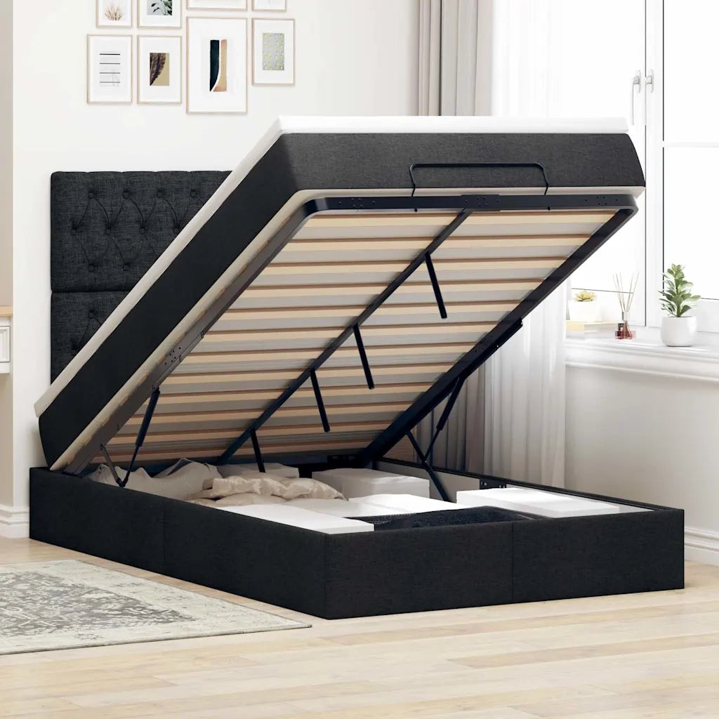 Struttura Letto Pouf con Materasso Nero 120x200 cm in Tessuto 3314081