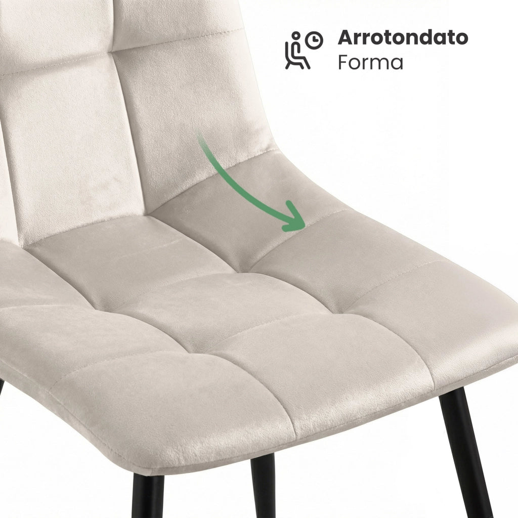 Sedia in velluto trapuntata NERO Beige gambe nere