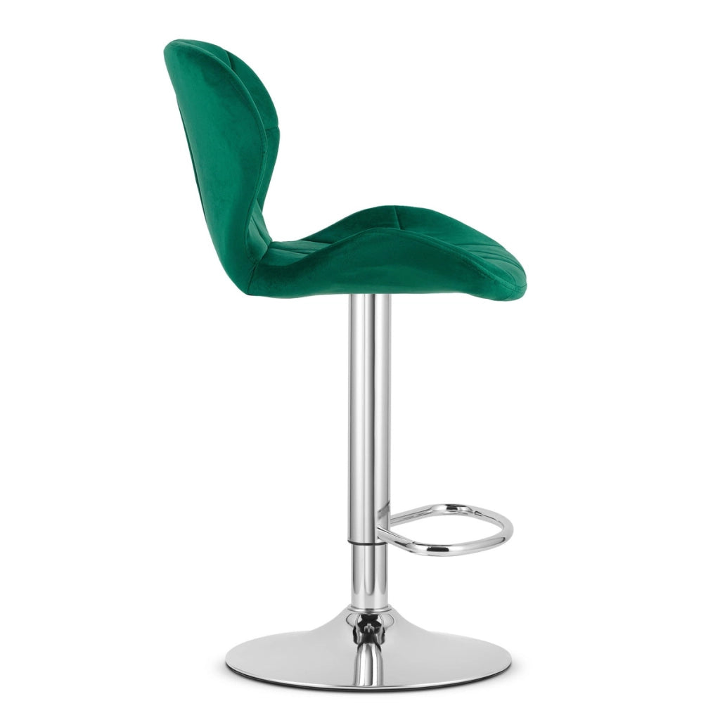 Sgabello da bar West in velluto verde e base cromata