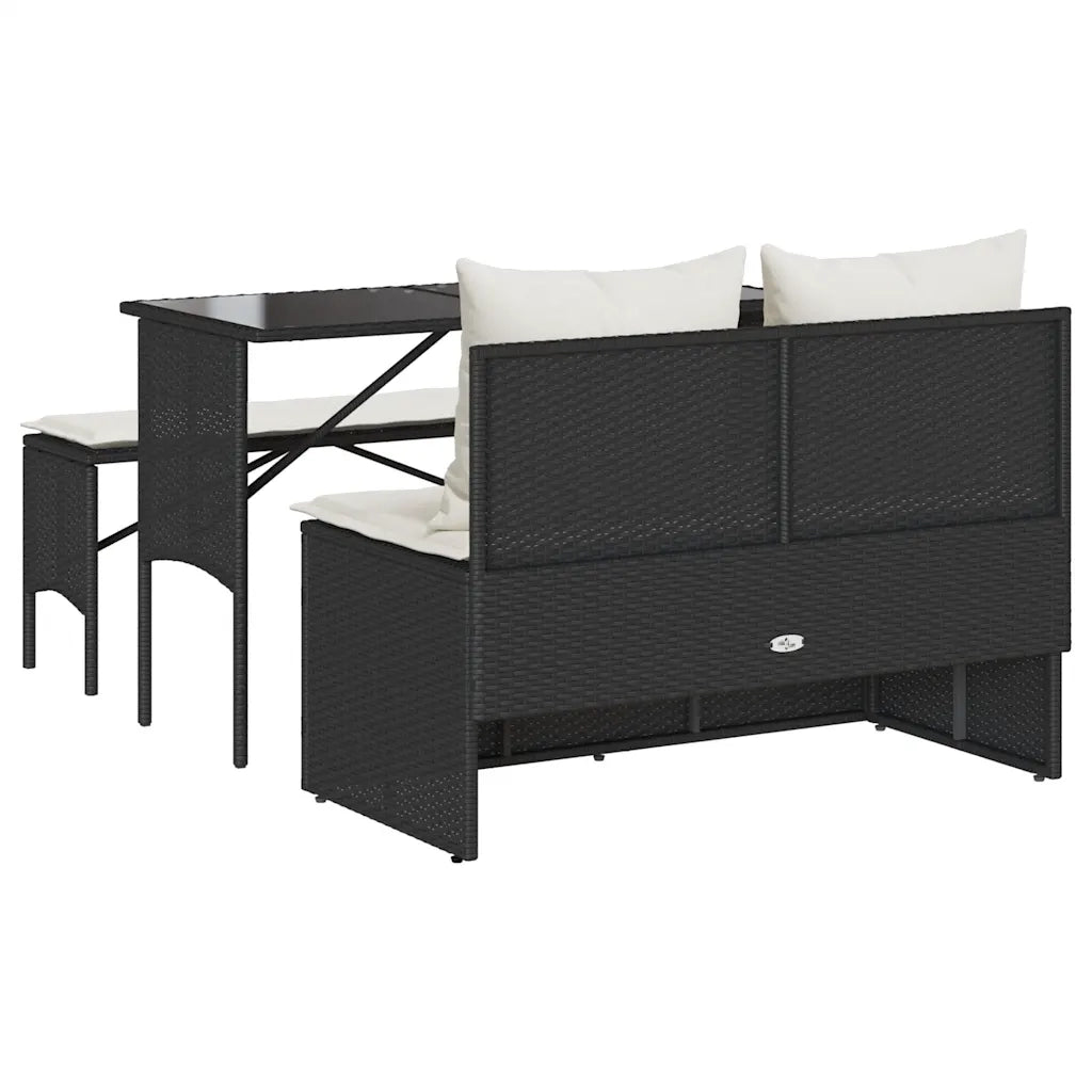 Set da Pranzo da Giardino 3 pz con Cuscini Nero in Polyrattan 4104181