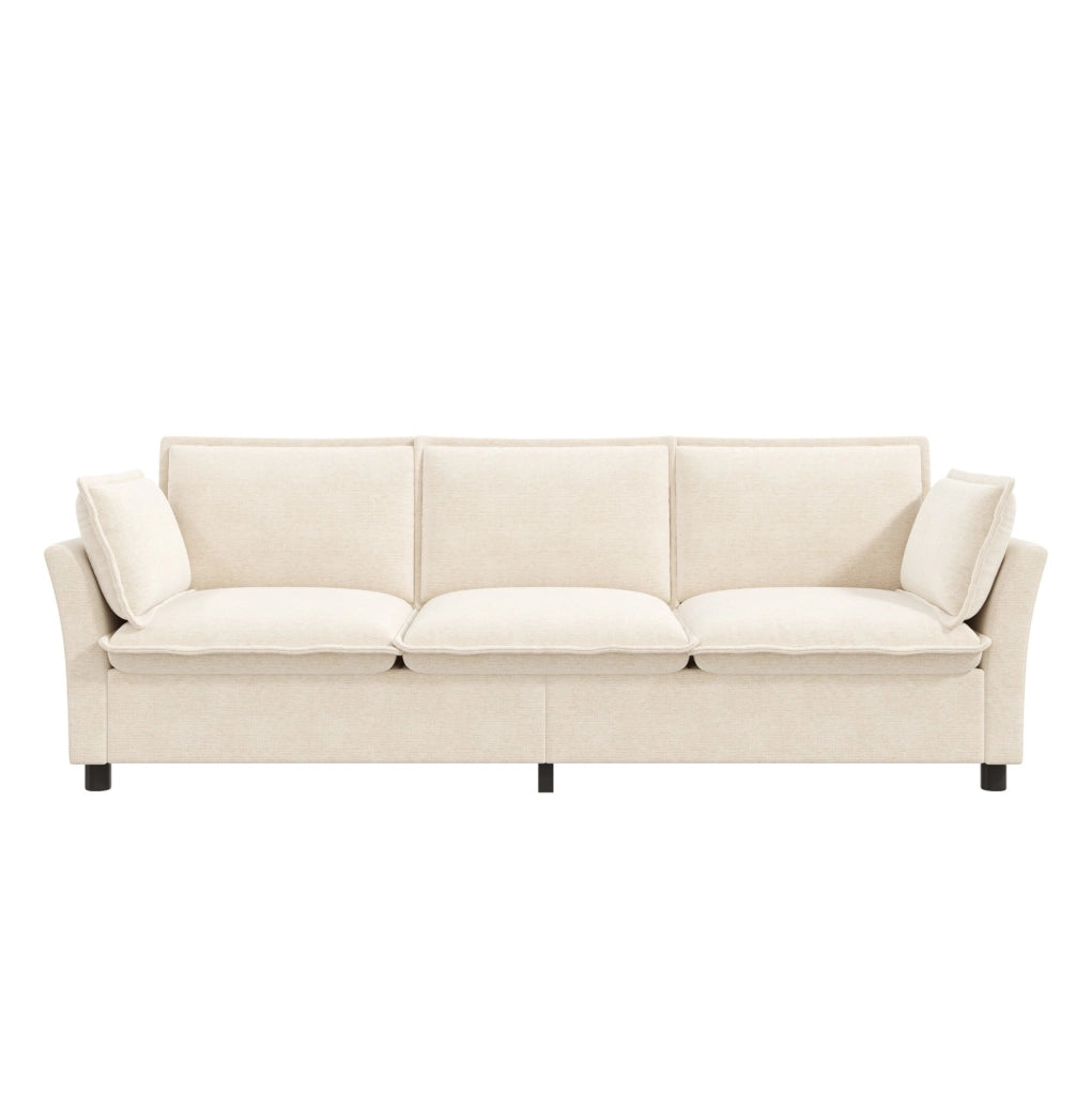 Divano 3 posti modulare in chenille beige 220 x 81 x 87 cm con cuscini bracciolo