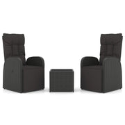 Set Mobili da Giardino 3 pz | Set Salotto da Giardino Nero Polyrattan e Acciaio