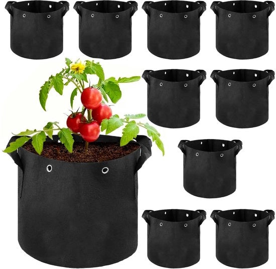 Decenne - 10 pezzi 12L contenitore per piante in tessuto con maniglie - Ideale per verdure e piante