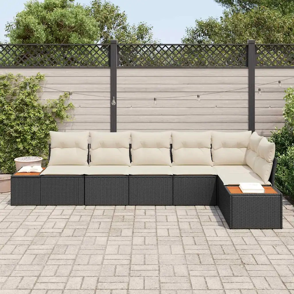 Set Divano da Giardino con cuscino 6 pcs Nero Poly Rattan