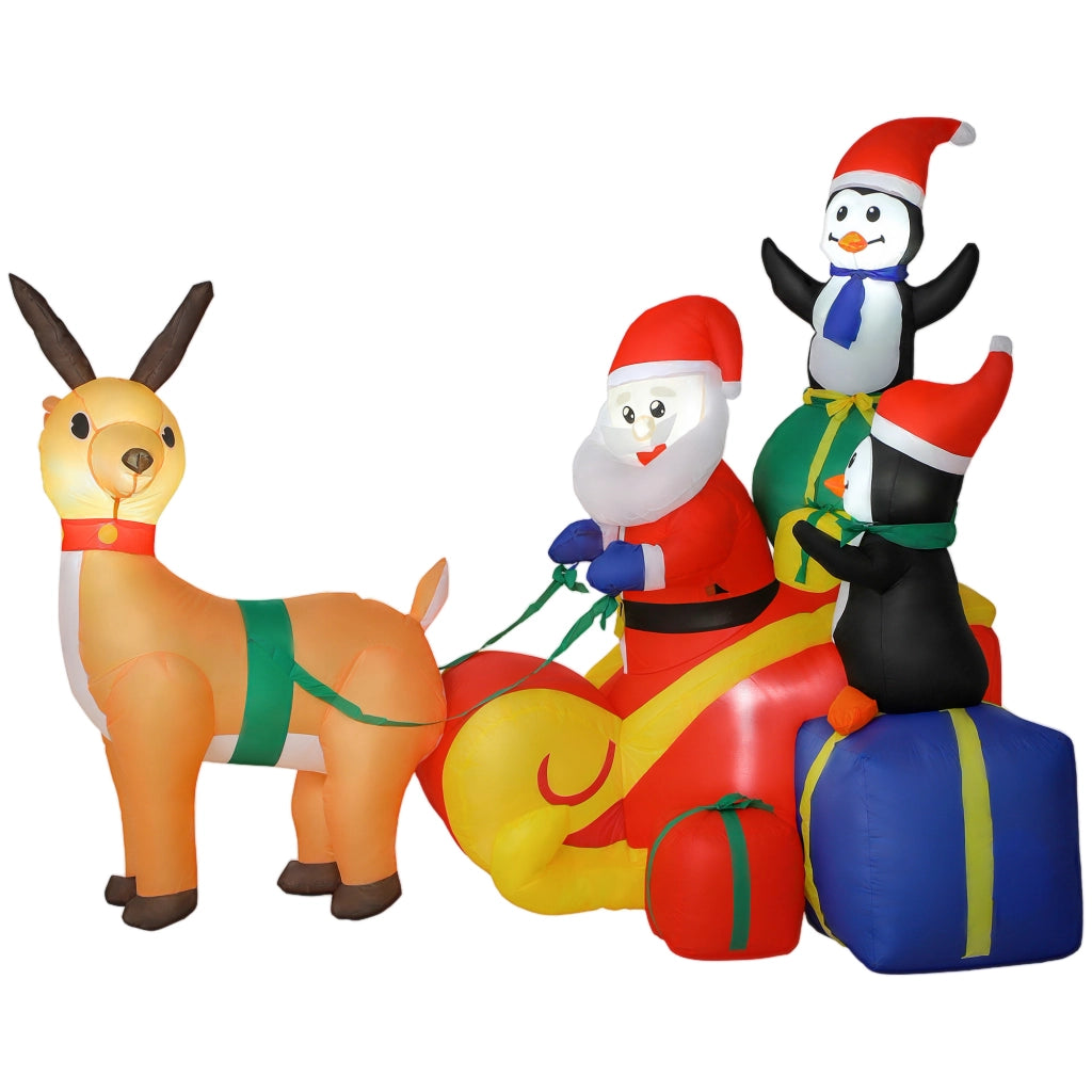 Babbo Natale Inflatable con Slitta Pinguini e Renne Luci LED Decorazione ¨C Minimal ¨C Grigio 180x120x155 cm