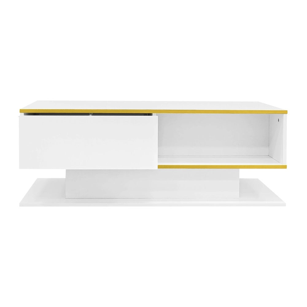 Tavolino da Caff¨¨ LED con Cassetti ¨C MINIMAL ¨C Lucido Oro, USB, 100 cm
