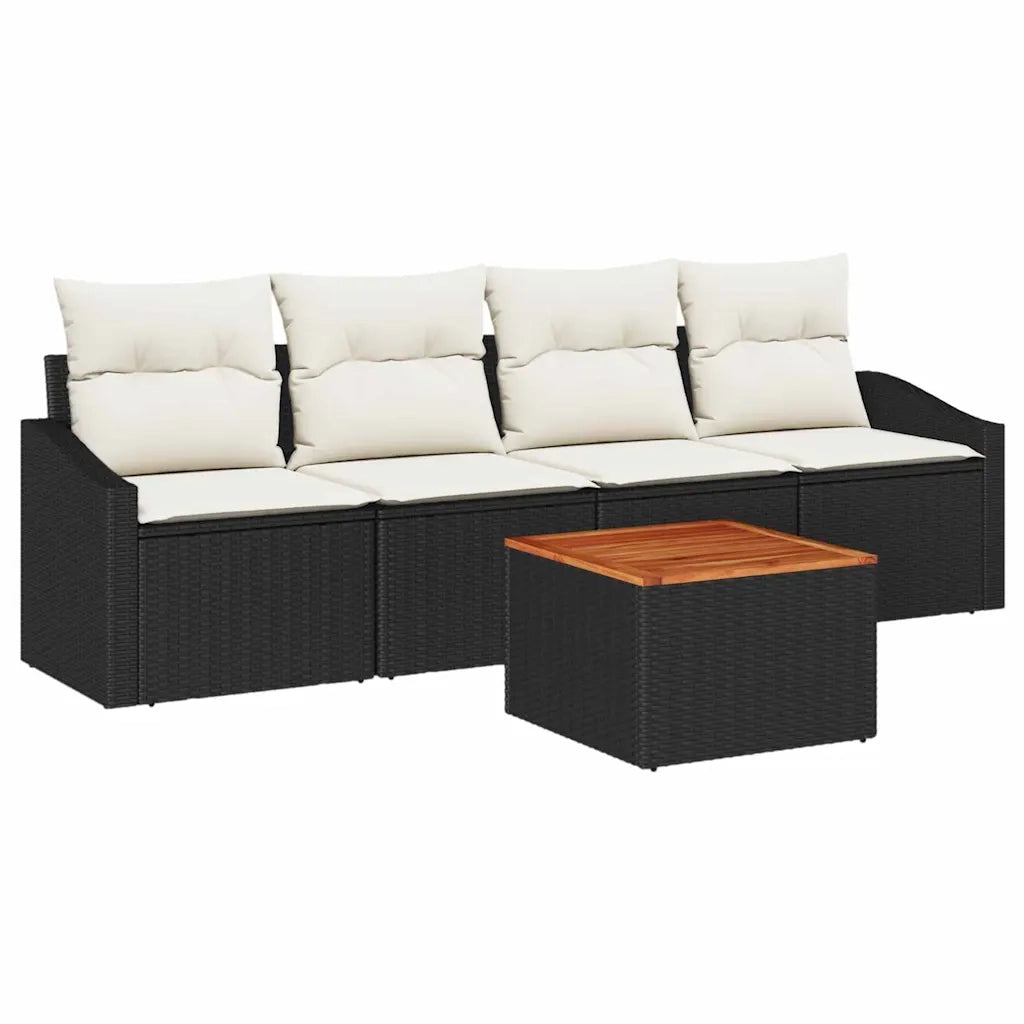 Set Divano da Giardino 5 pcs Nero e Crema polyrattan