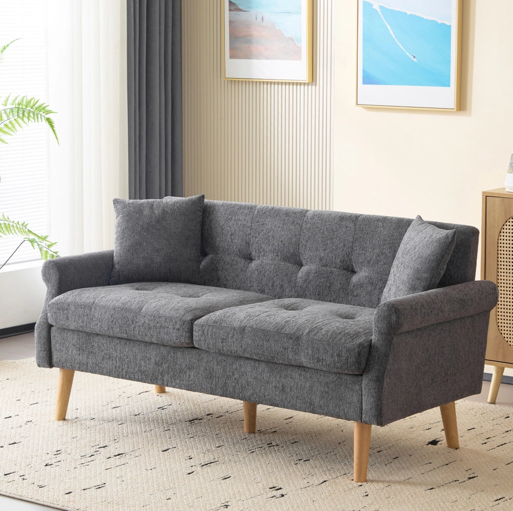 Divano a 2 posti in chenille grigio 162x74x77 cm con braccioli ergonomici