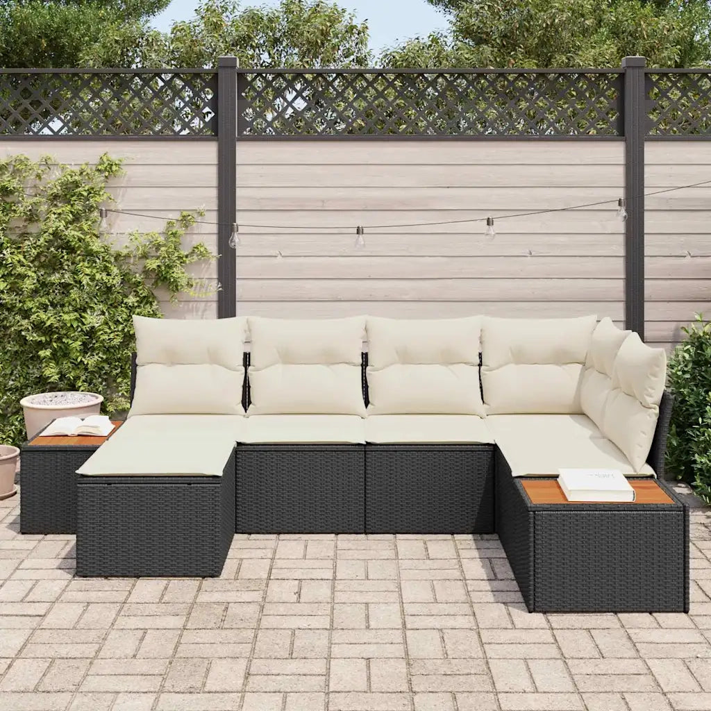 Set Divano da Giardino con cuscino 6 pcs Nero polyrattan