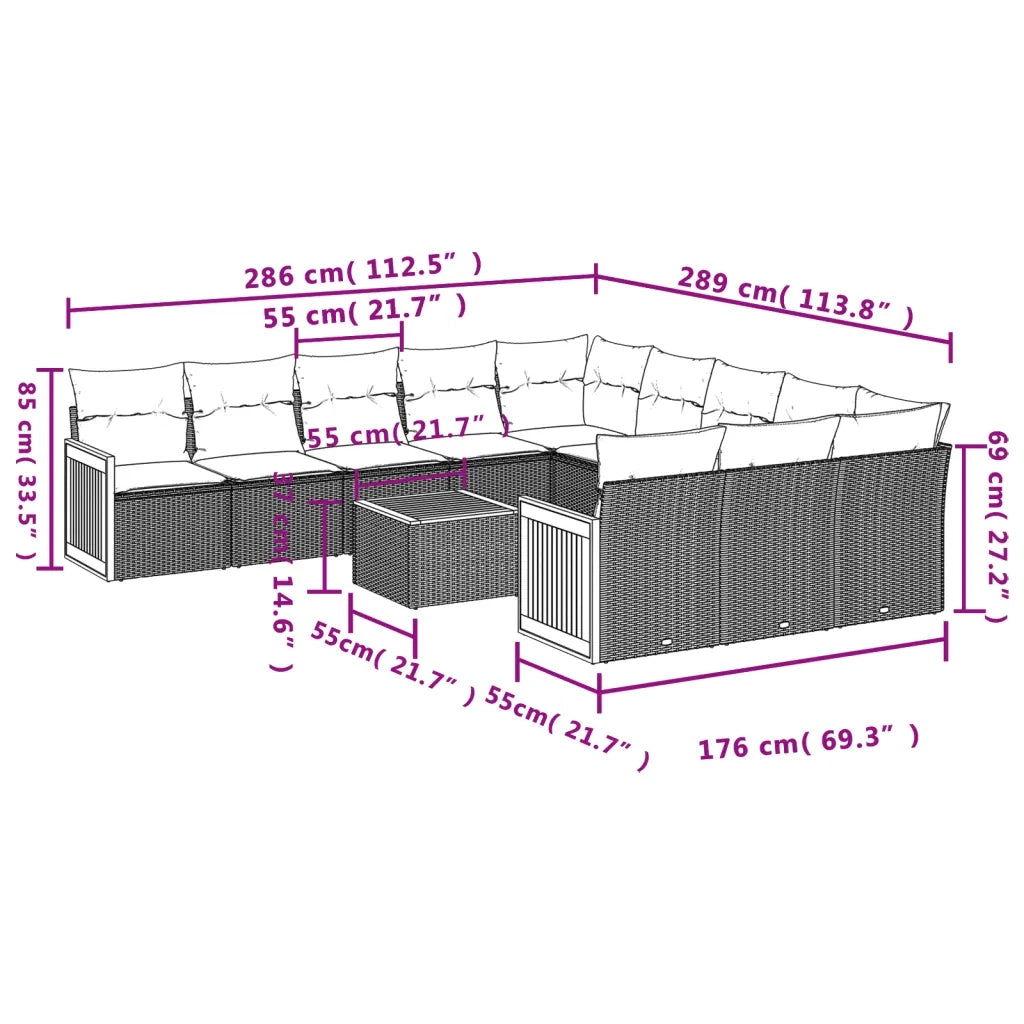 Set Divani da Giardino 12 pz con Cuscini Grigio in Polyrattan 3260520