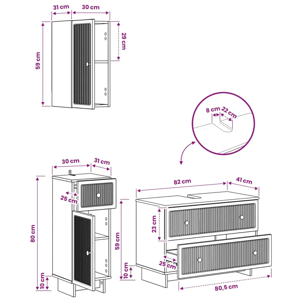 Set di armadietti da bagno in 3 pezzi EDE Rovere Sonoma 3417740