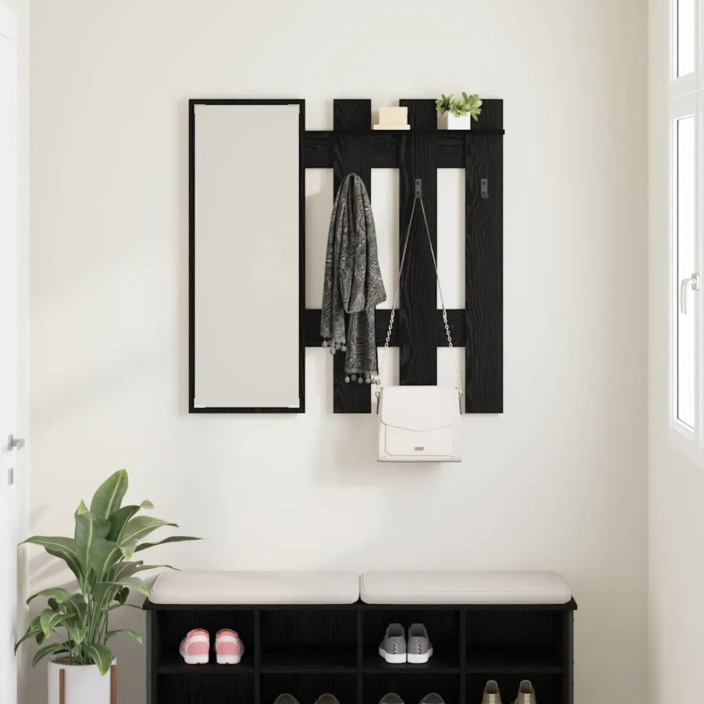 Appendiabiti a muro con specchio Rovere Nero 100 x 10 x 100 cm 874508