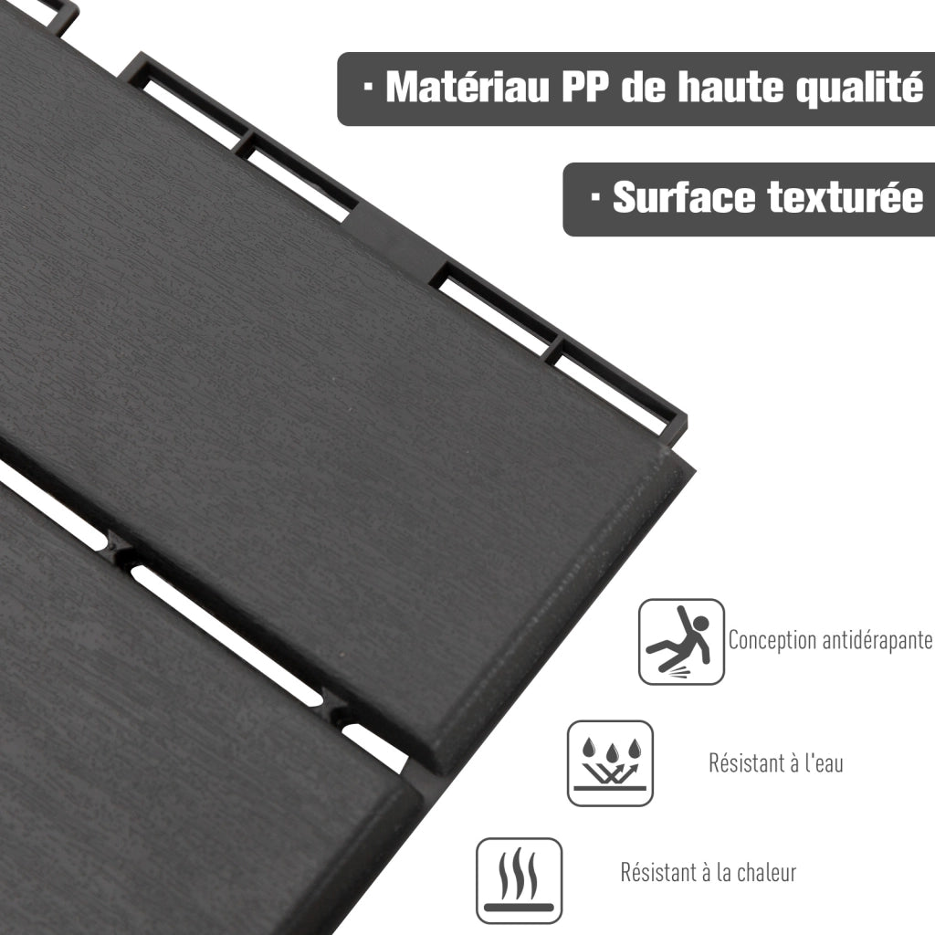 Dalles terrasse embo?tables ¨C Minimal ¨C 9 pcs, plastica effetto legno nero
