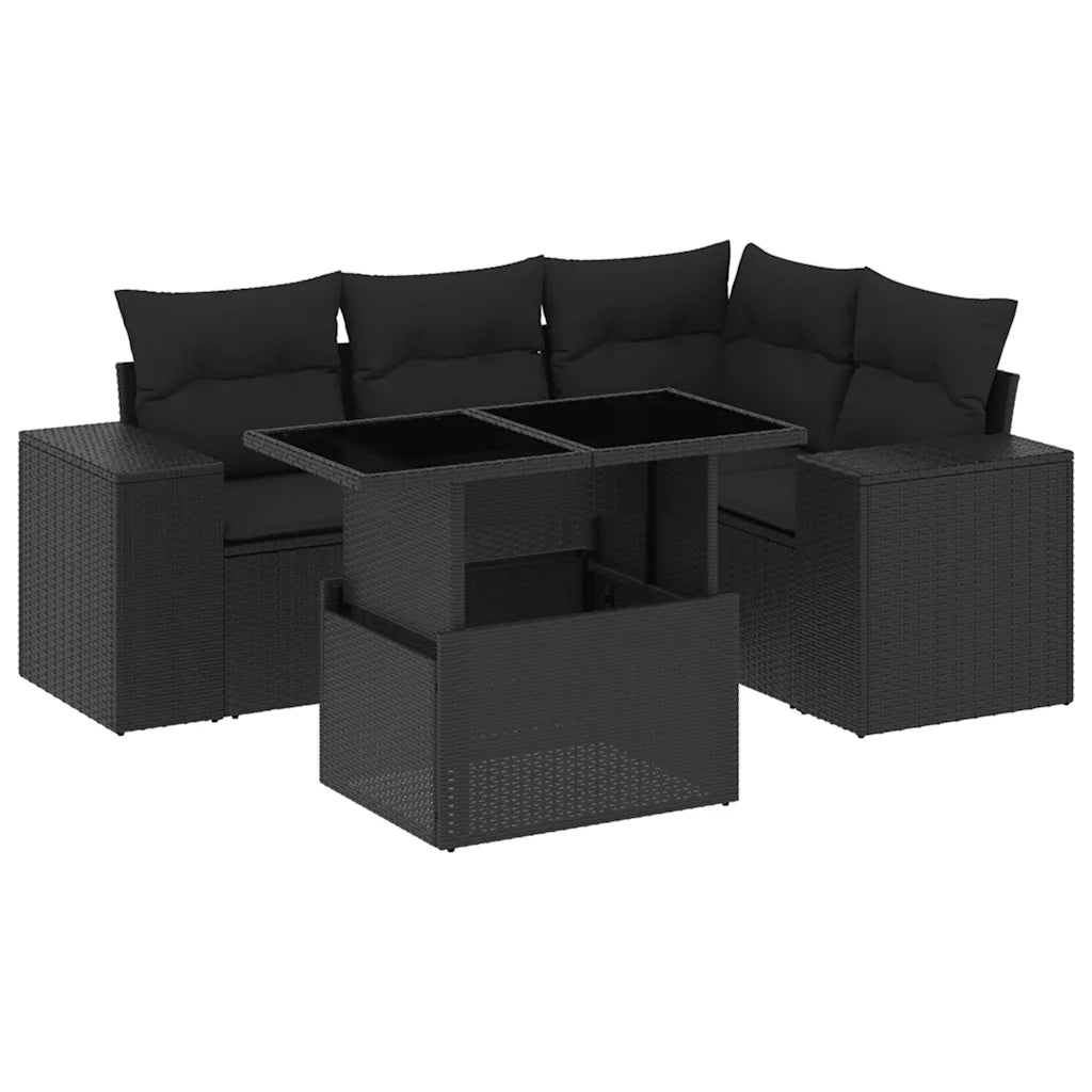 Set Divani da Giardino 5 pz con Cuscini in Polyrattan Nero