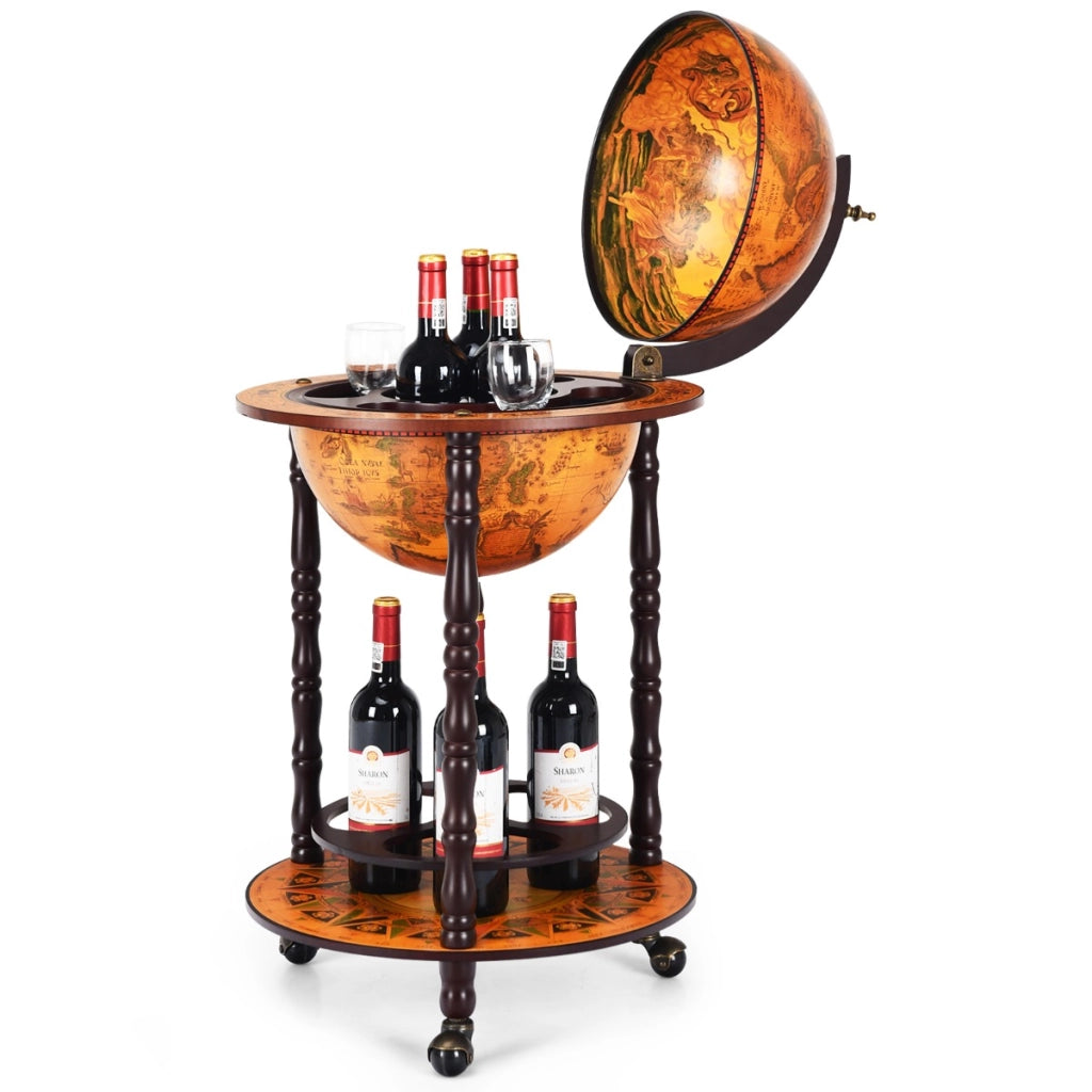 Supporto mappamondo porta vini girevole per casa e bar, Porta vino per liquori e bicchieri a stelo 47x47x90cm-Mobili porta liquori