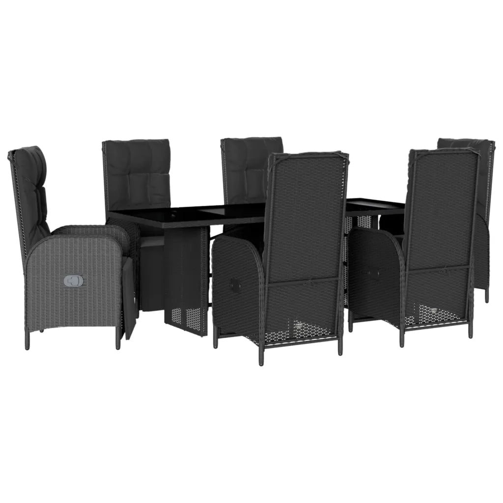 Set da Pranzo da Giardino 7 pz Nero con Cuscini in Polyrattan 3213530