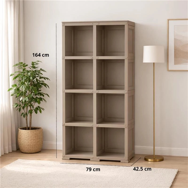 SCAFFALE 4 MODULI TAUPE 79X42,5X164 CM CON 2 PUNTALI – LIBRERIA ALTA CONTENITORE PER ZONA LIVING E STUDIO