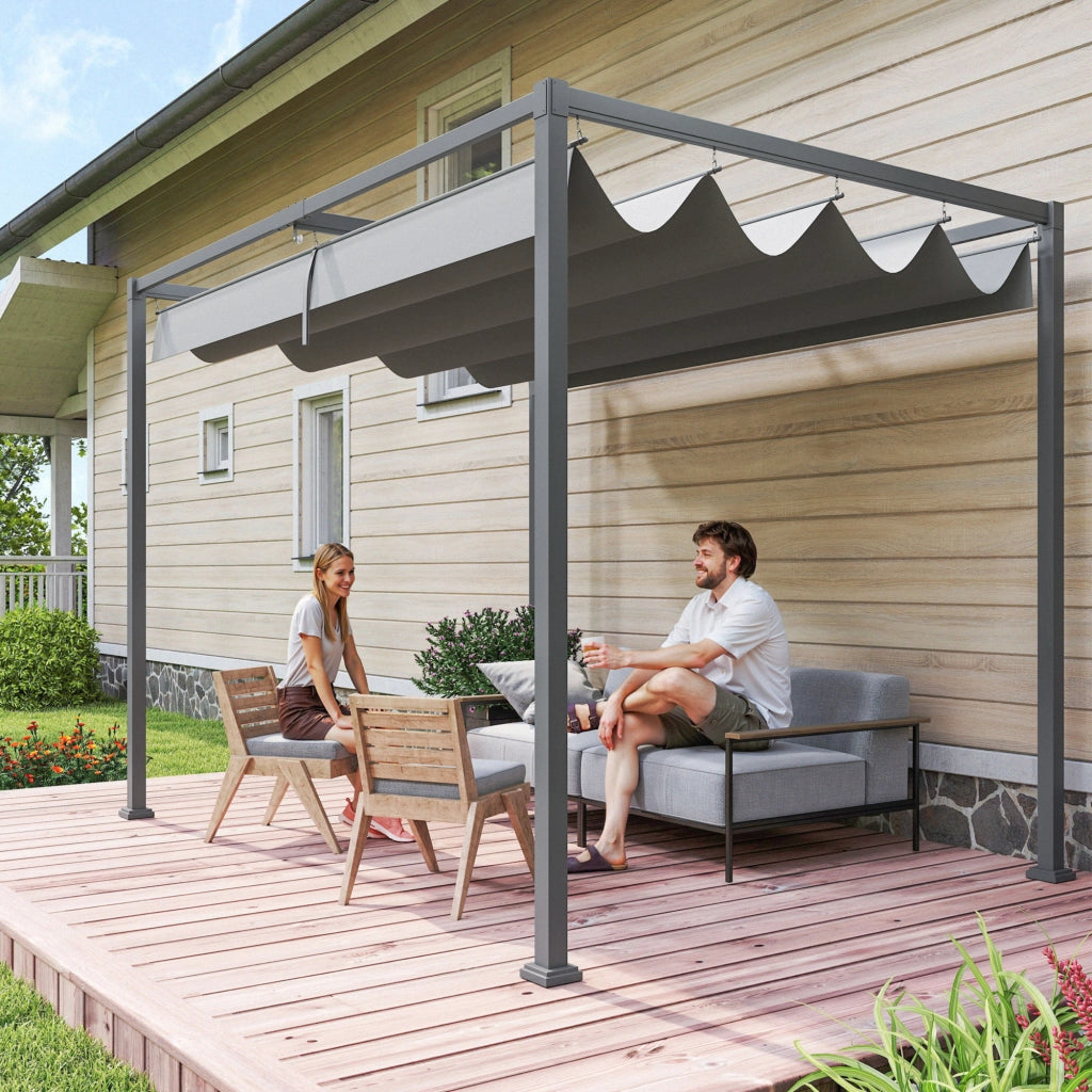 Gazebo da Giardino con Telo ¨C Minimal ¨C Grigio e Nero 3x2m