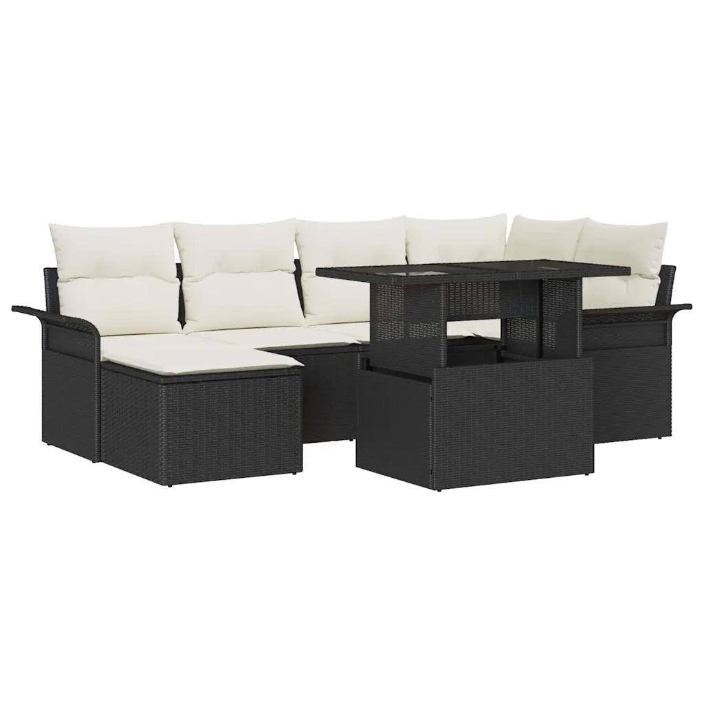Set Divano da Giardino con cuscino 7 pcs Nero Poly Rattan