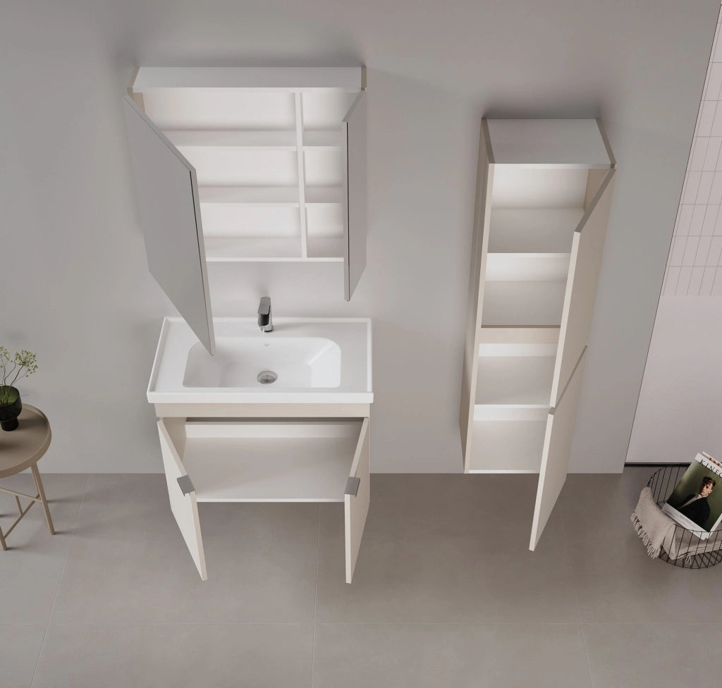 Set mobile lavabo con specchio (2 pezzi) "Desna 80" - 80 x 45 x 58 cm - Sabbia