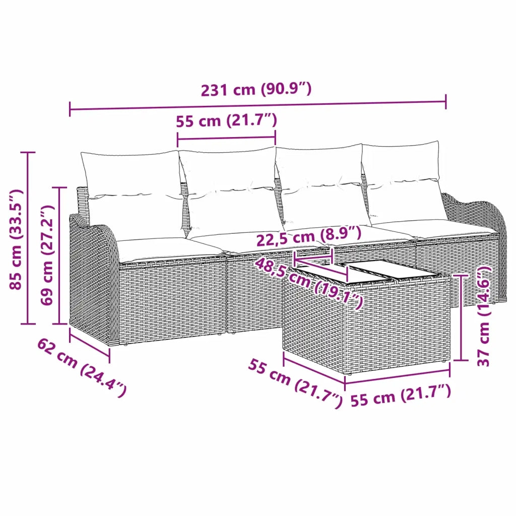 Set Divano da Giardino 5 pz Grigio polyrattan 3345575