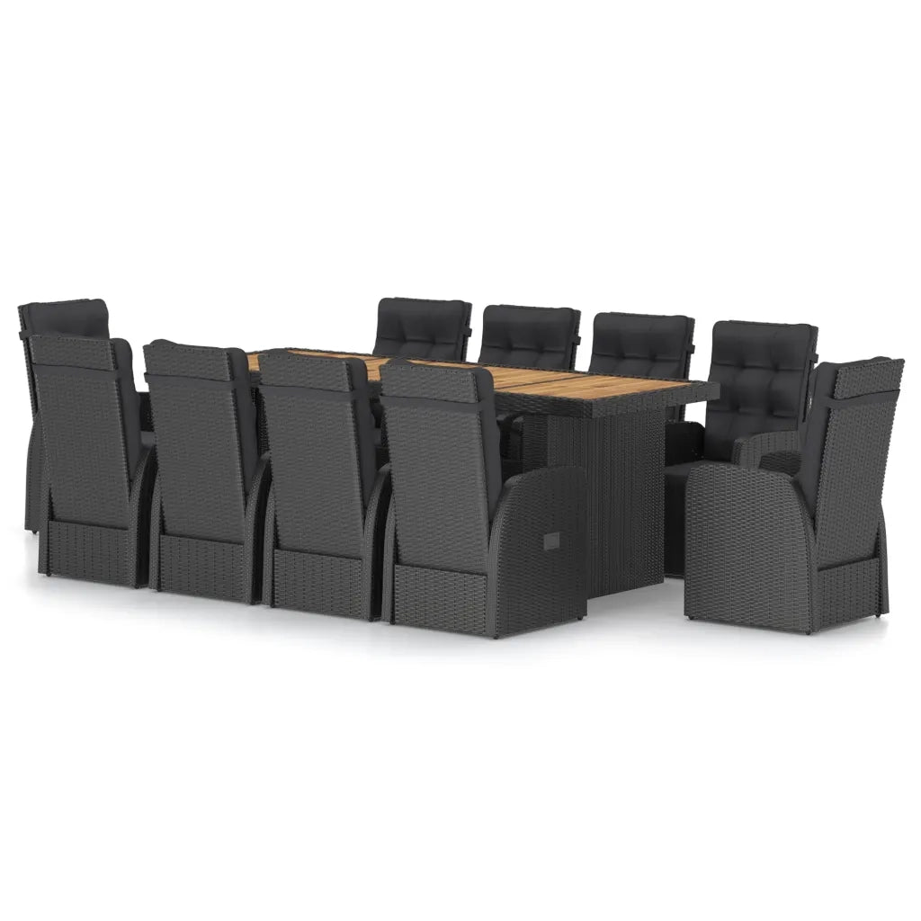 Set da Pranzo da Giardino 11 pz con Cuscini in Polyrattan Nero
