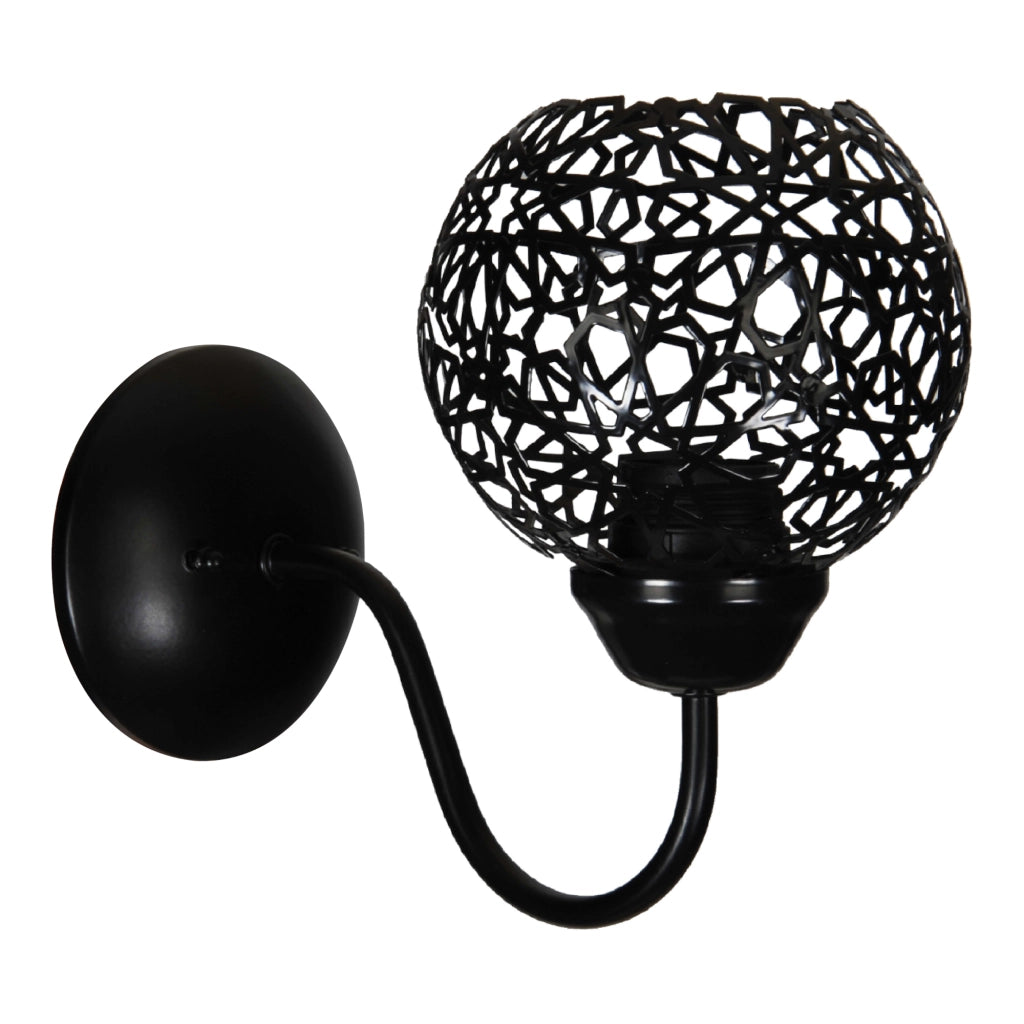 Applique 'Petherton' per Interni a Braccio Curvo Lampada da Parete con Paralume Sferico a Rete - Nero - lux.pro