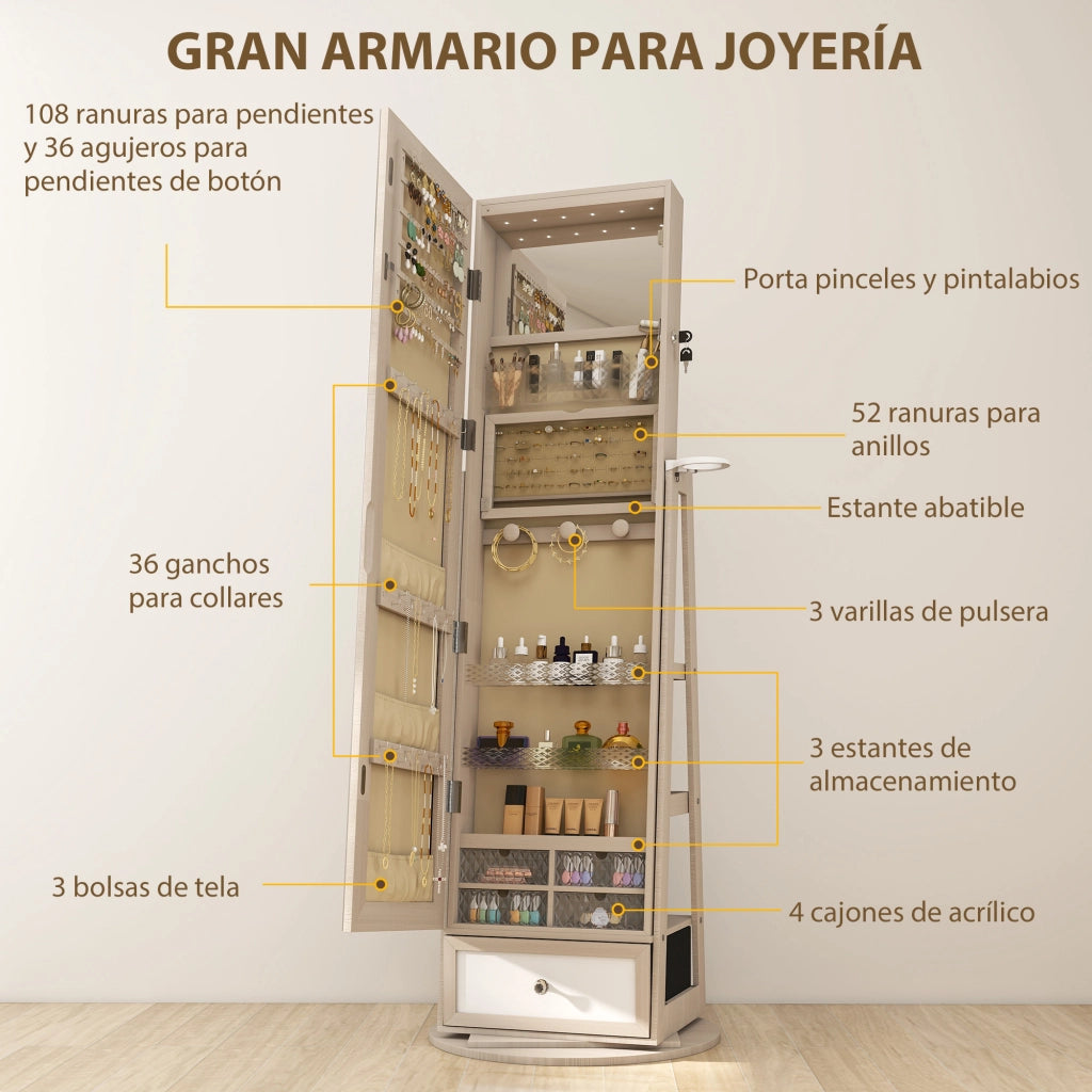 Armadio Joyero con Specchio e Luci LED ¨C Minimal ¨C Bianco