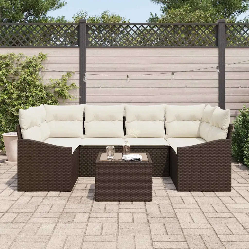 Set di divani con cuscino 7 pcs Marrone e Crema polyrattan 3355287