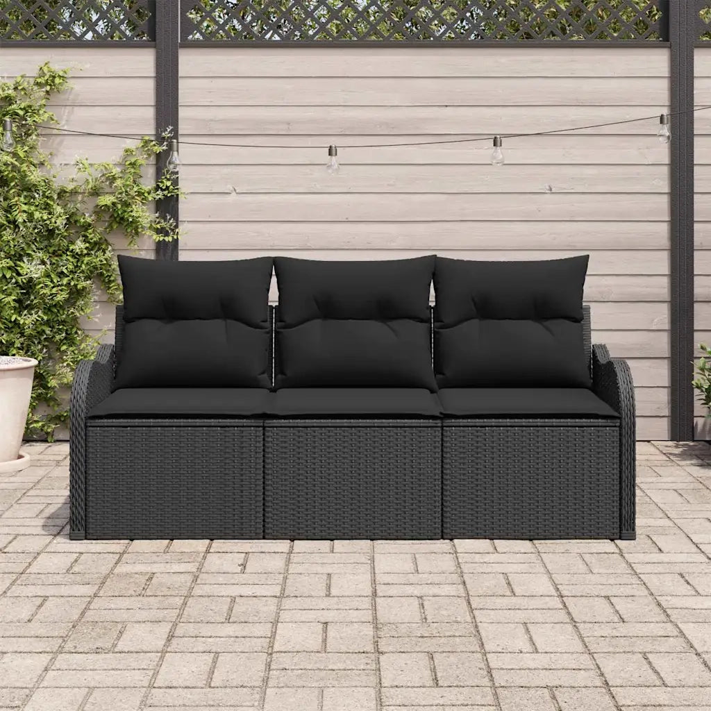 Set Divano da Giardino con cuscino 3 pcs Nero polyrattan 3345563