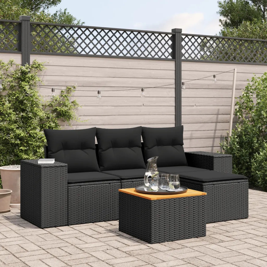 Set Divani da Giardino 5 pz | Set Salotto da Giardino con Cuscini in Polyrattan Nero