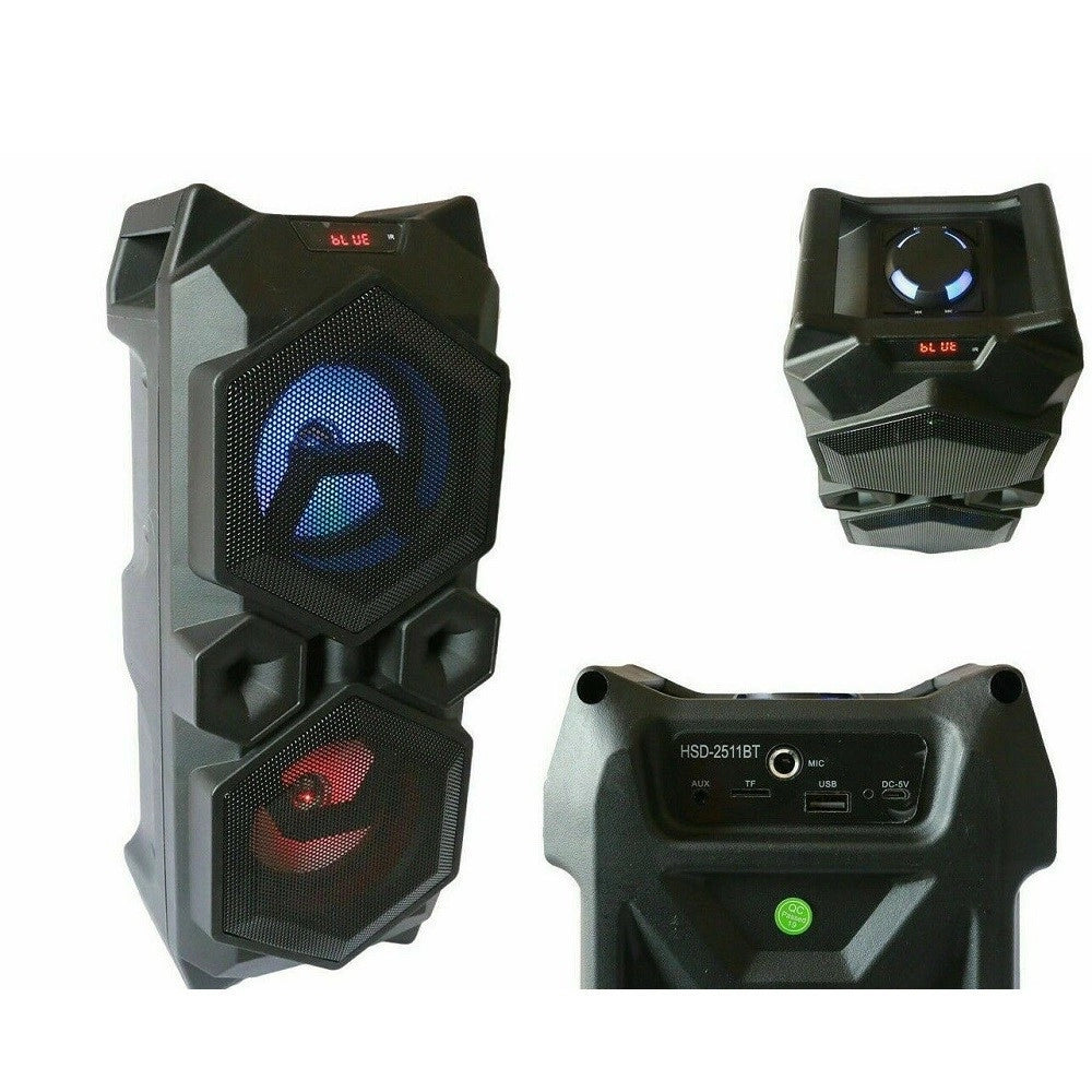 Trade Shop - Cassa Speaker Fm Bluetooth Ricaricabile Sd Usb Aux 2 Portatile Microfono 2511bt -