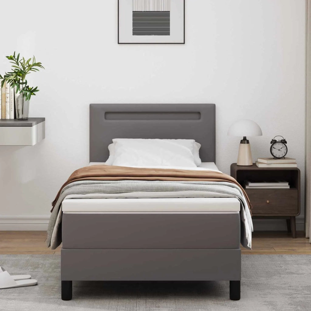 Letto a molle con materasso Grigio 90 x 190 cm Pelle sintetica 3339030