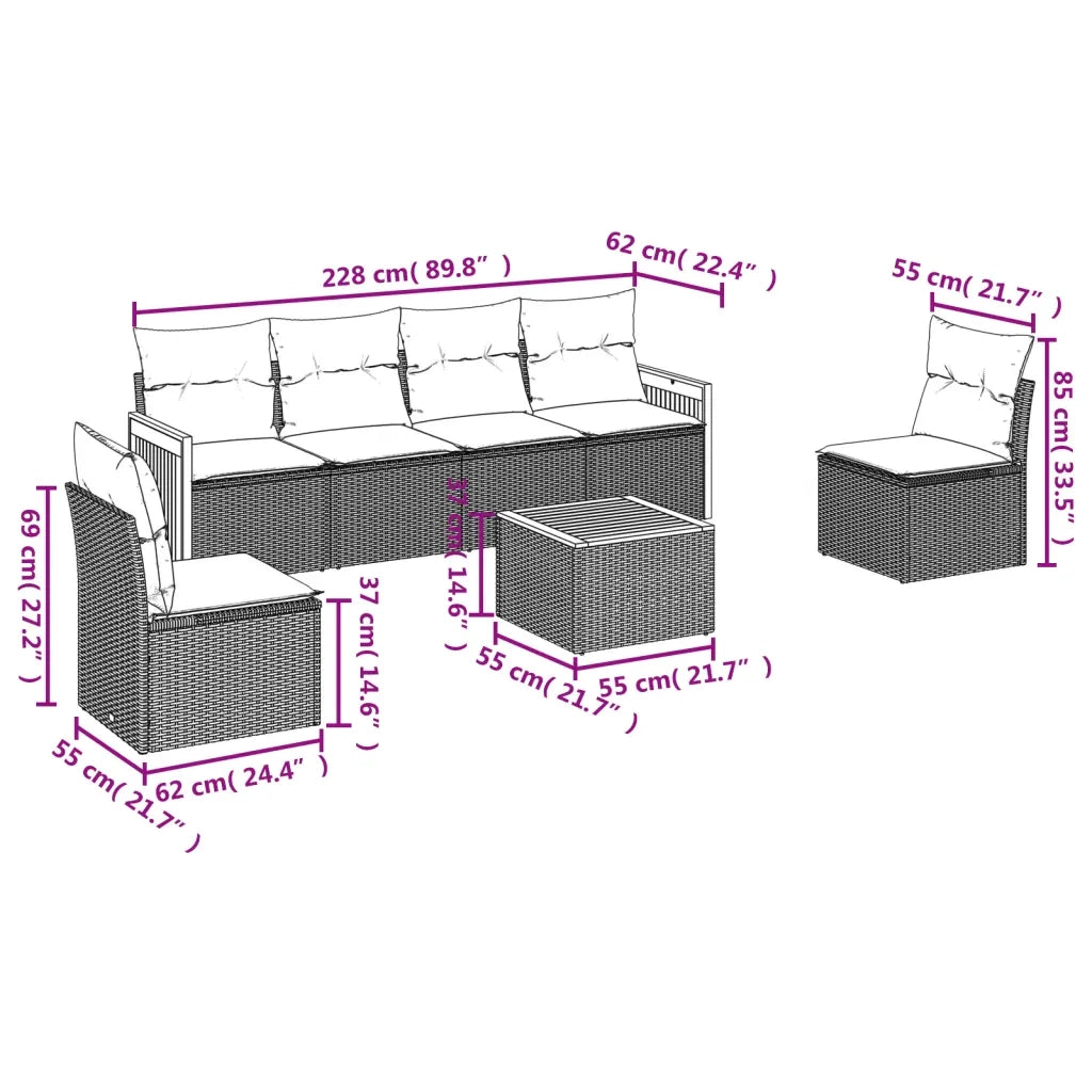 Set Divani da Giardino con Cuscini 7pz Nero Polyrattan 3227546