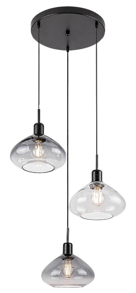 Lampadario Rabalux Dvora 3 luci E27 nero opaco vetro