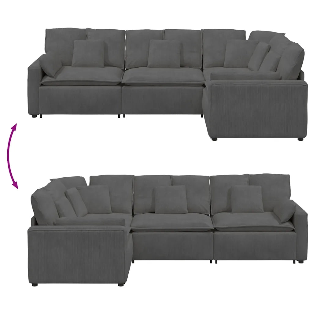 Divano Modulare con Cuscini in Tessuto a Coste Grigio Scuro 3321168