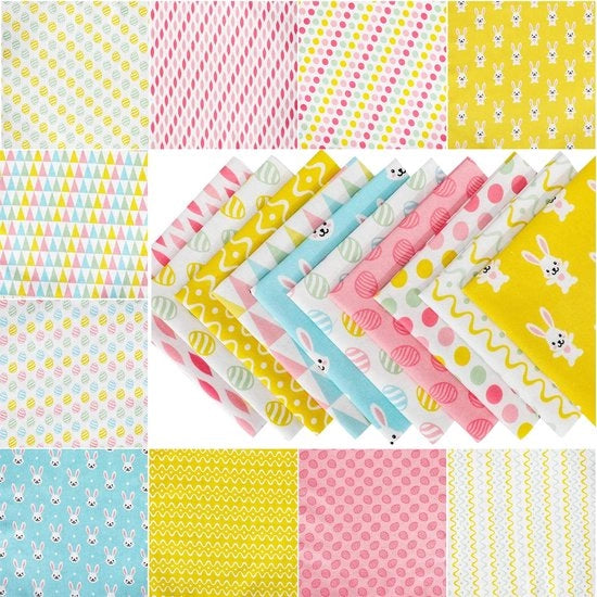 Bundolo di stoffe per patchwork - 10 pezzi - 100% cotone - Stoffa per artigianato - Tema Pasqua