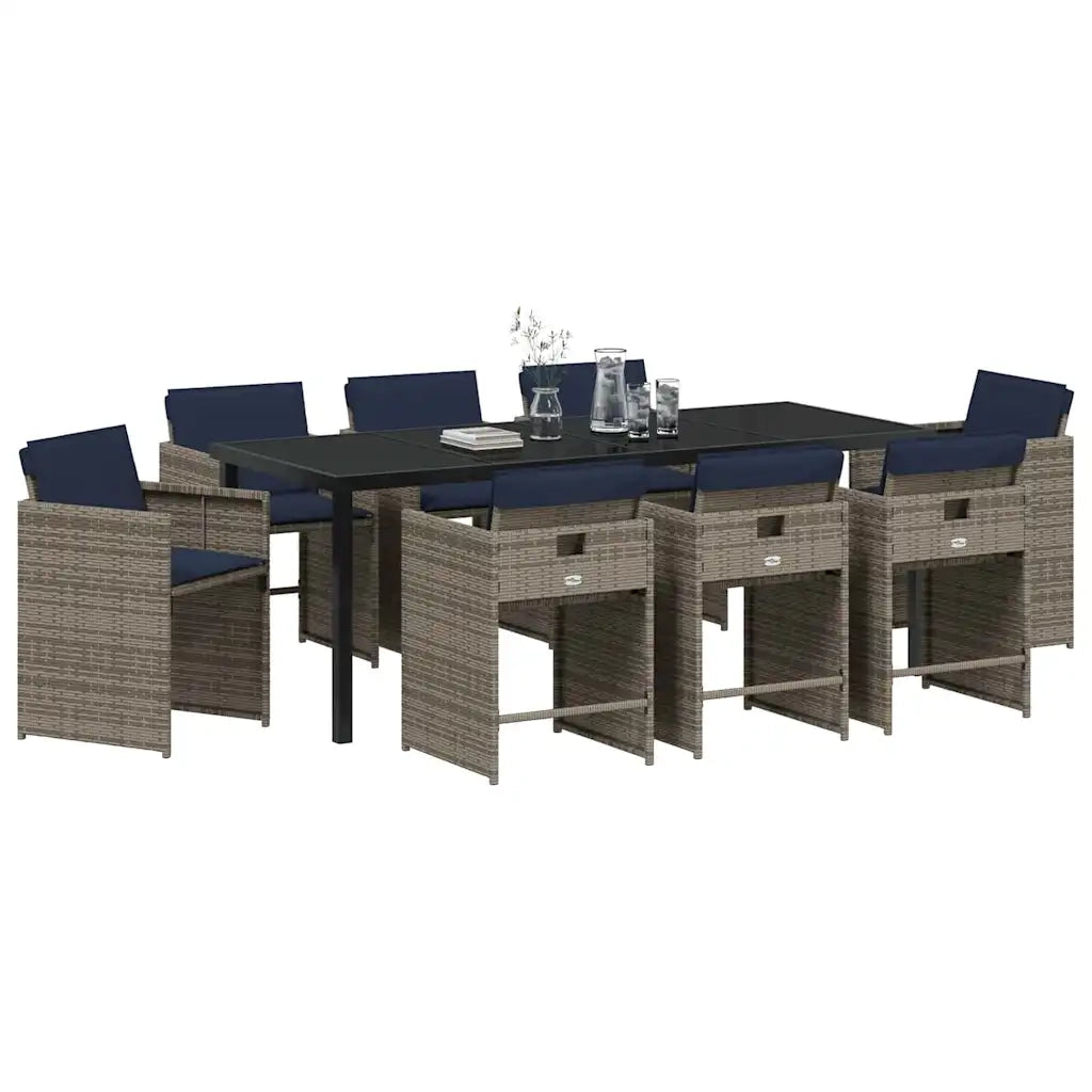 Set da Pranzo per Giardino 9 pz Grigio polyrattan 3380003