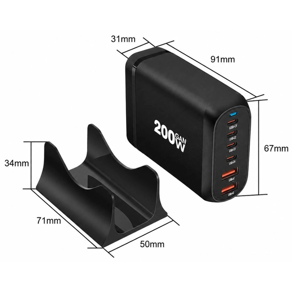 Adattatore alimentatore usb 200w con spina europea e porte multiple