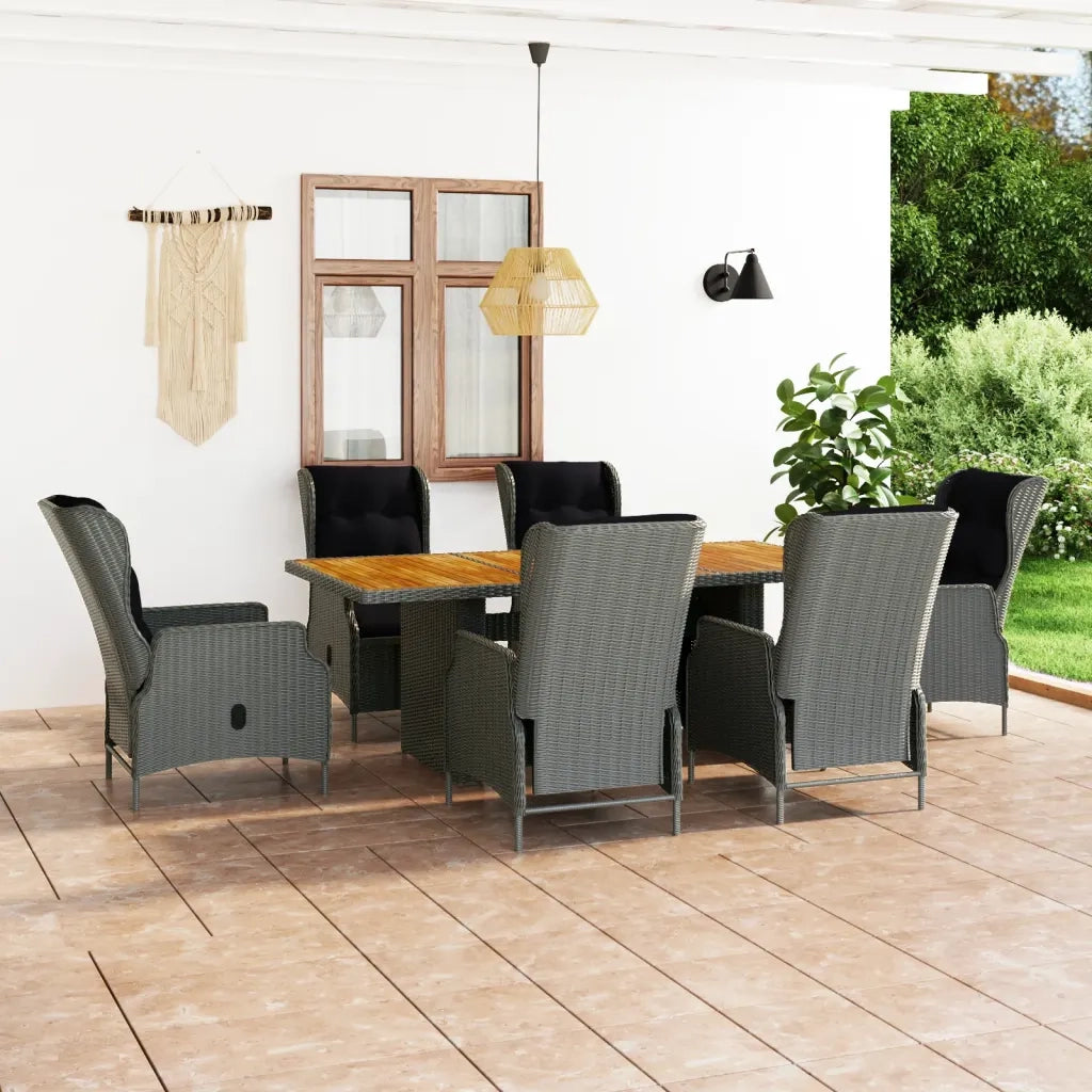 Set Pranzo da Giardino 7pz con Cuscini Polyrattan Grigio Chiaro 3060141