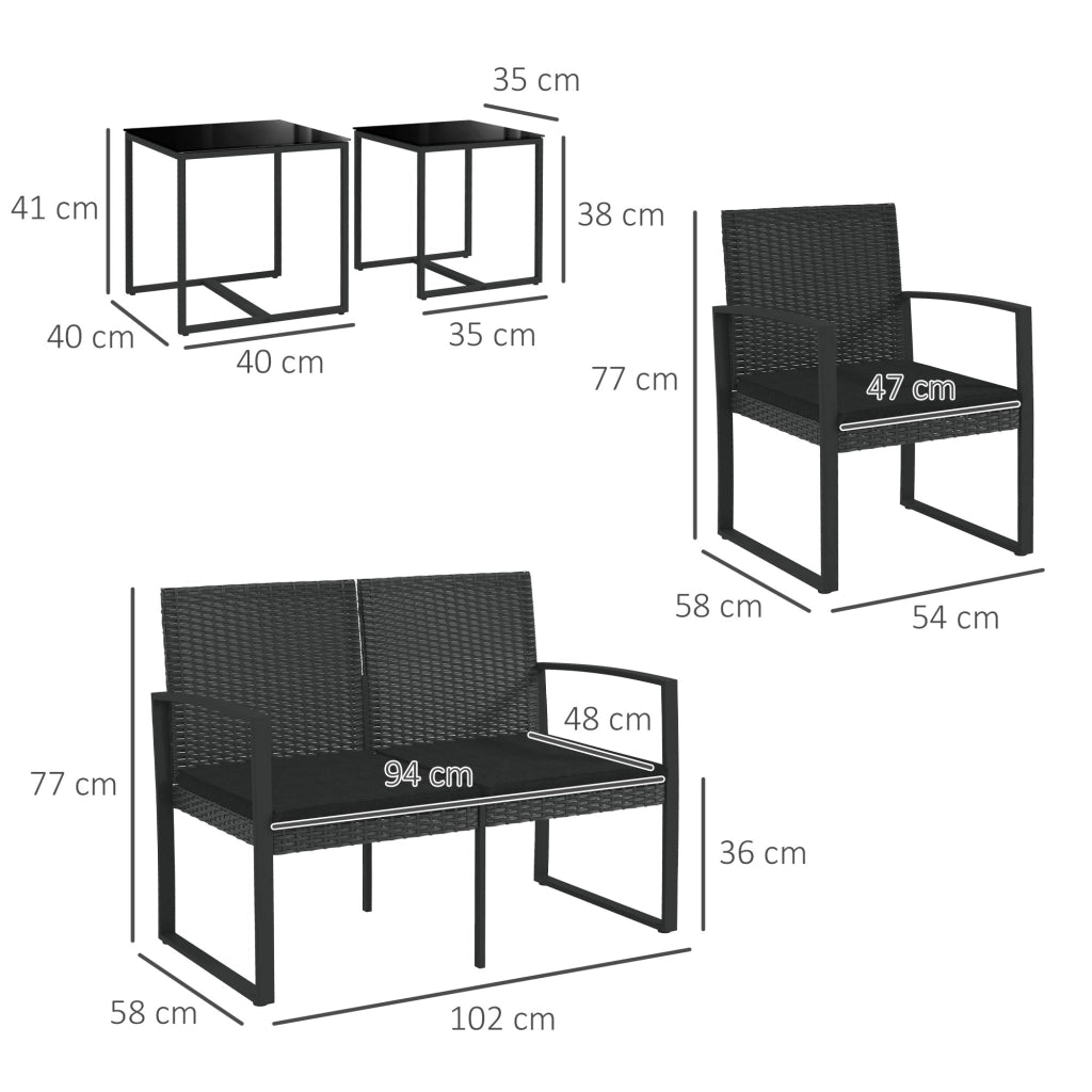 Set da giardino in polyrattan ¨C Minimal ¨C nero con 2 divani singoli, 1 divano doppio e 2 tavolini