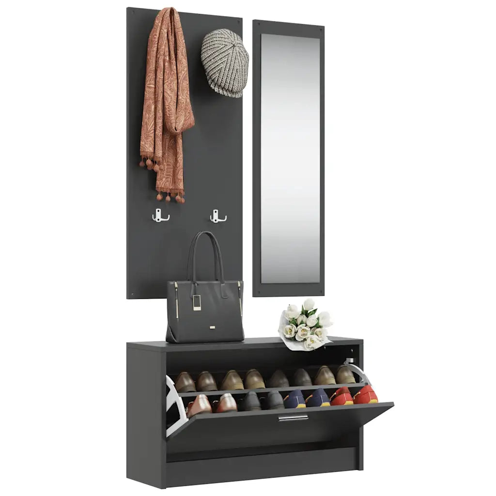 Set Scarpiere | Mobile per scarpe 3 in 1 Nero in Legno Multistrato