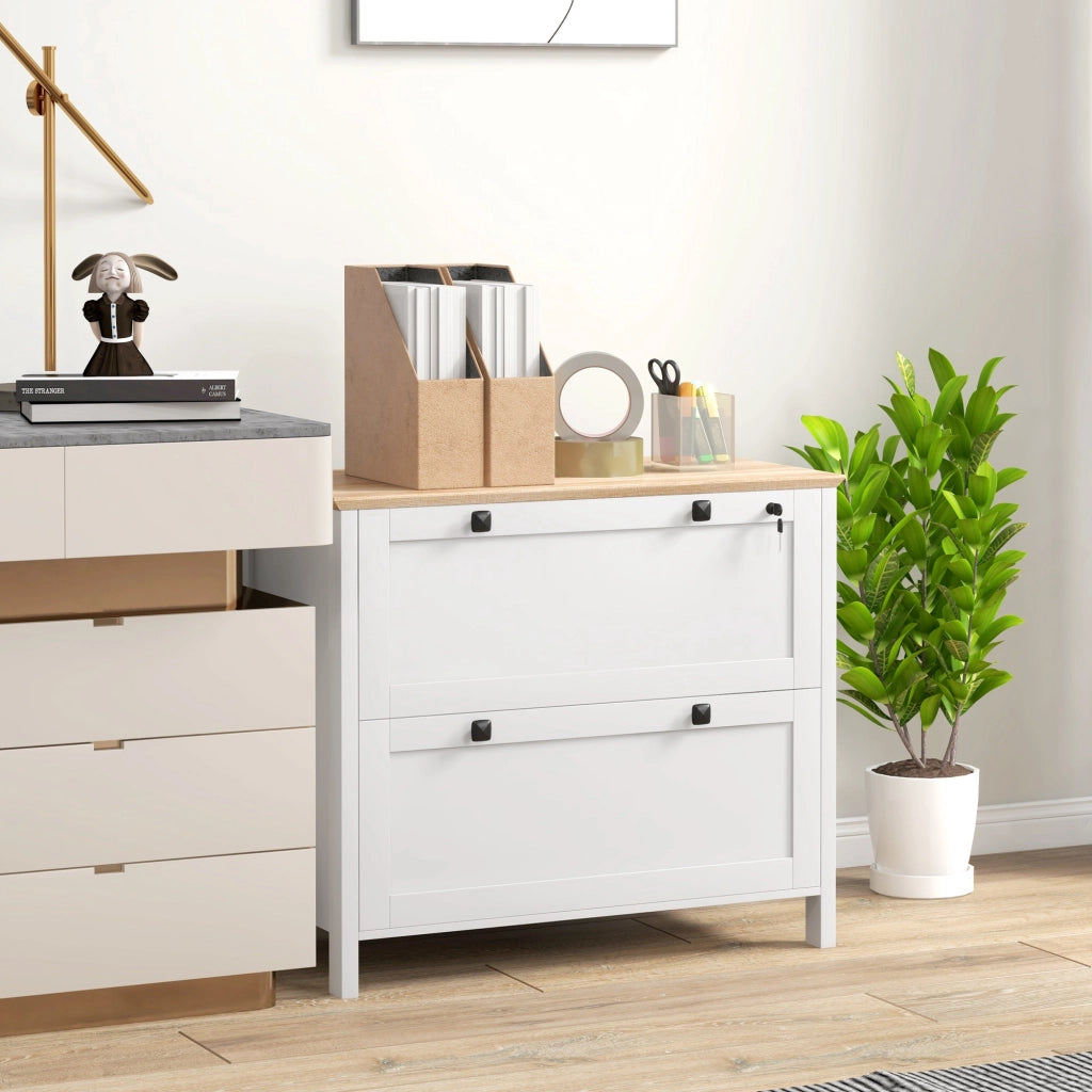 Cassettiera con 2 cassetti e appendiabiti ¨C Minimal ¨C 79x40x72 cm bianco e rovere