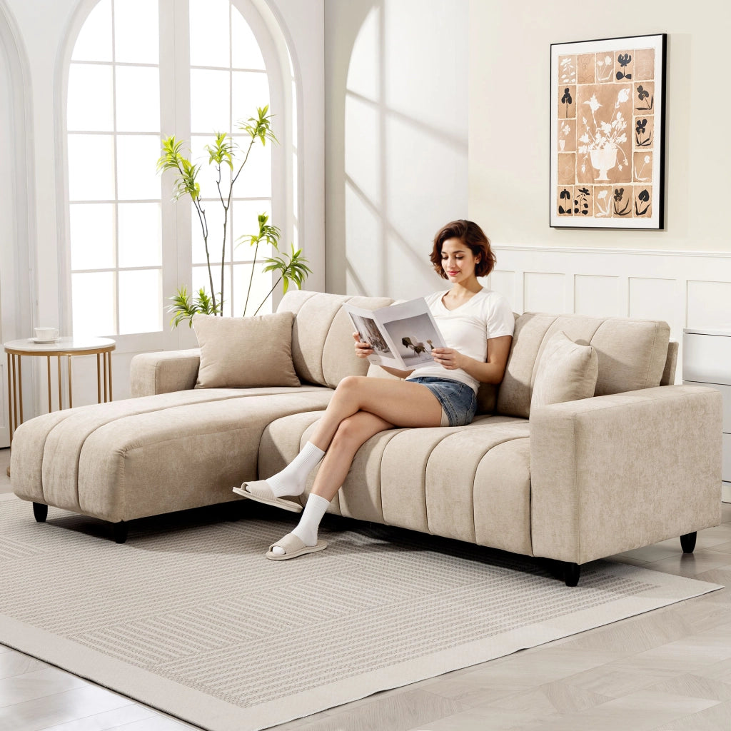 Divano angolare 3 posti con chaise longue ¨C Minimal ¨C beige 242x156x87cm