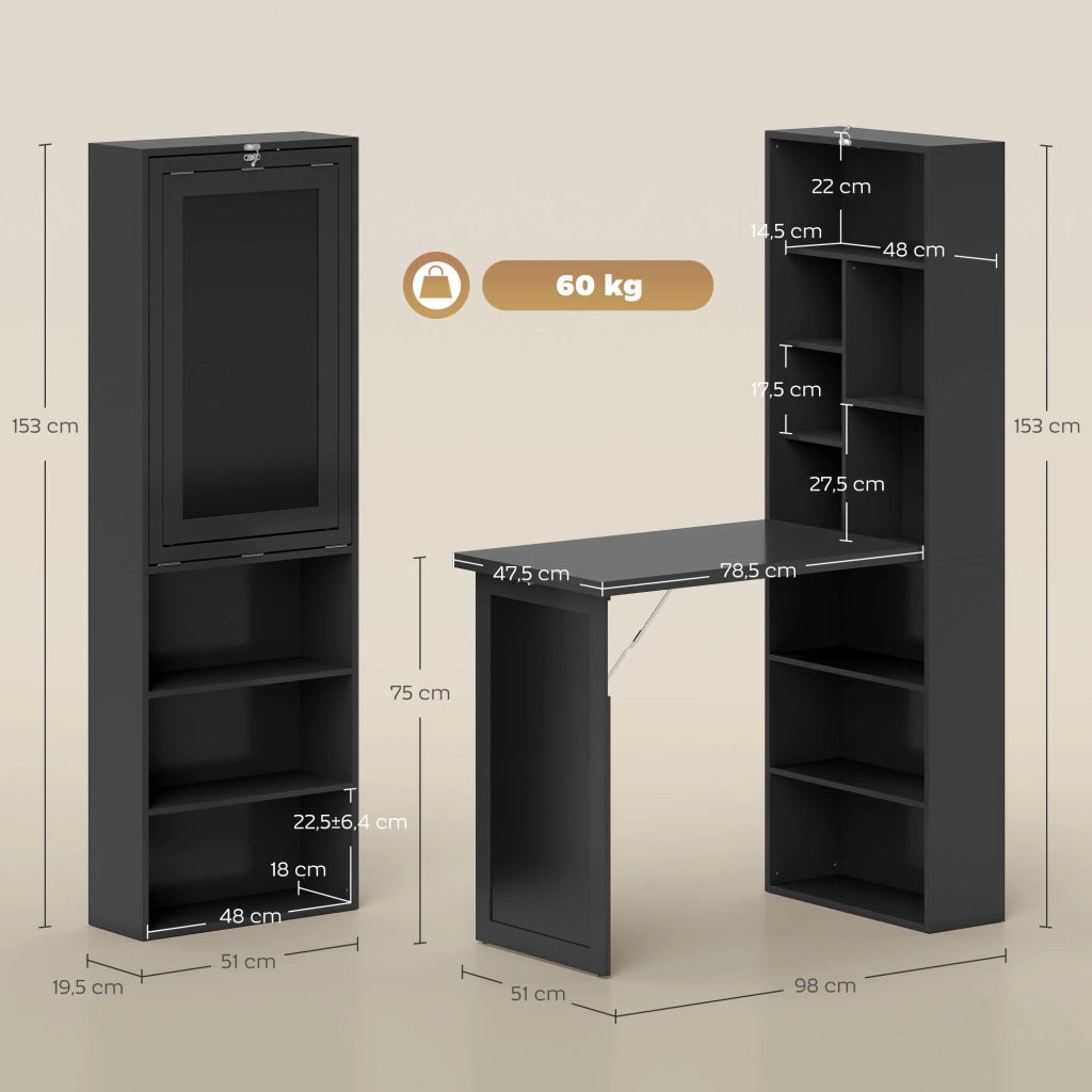 Scrivania con libreria, ripiani regolabili e lavagna ¨C Minimal ¨C 98x51x153cm, nero