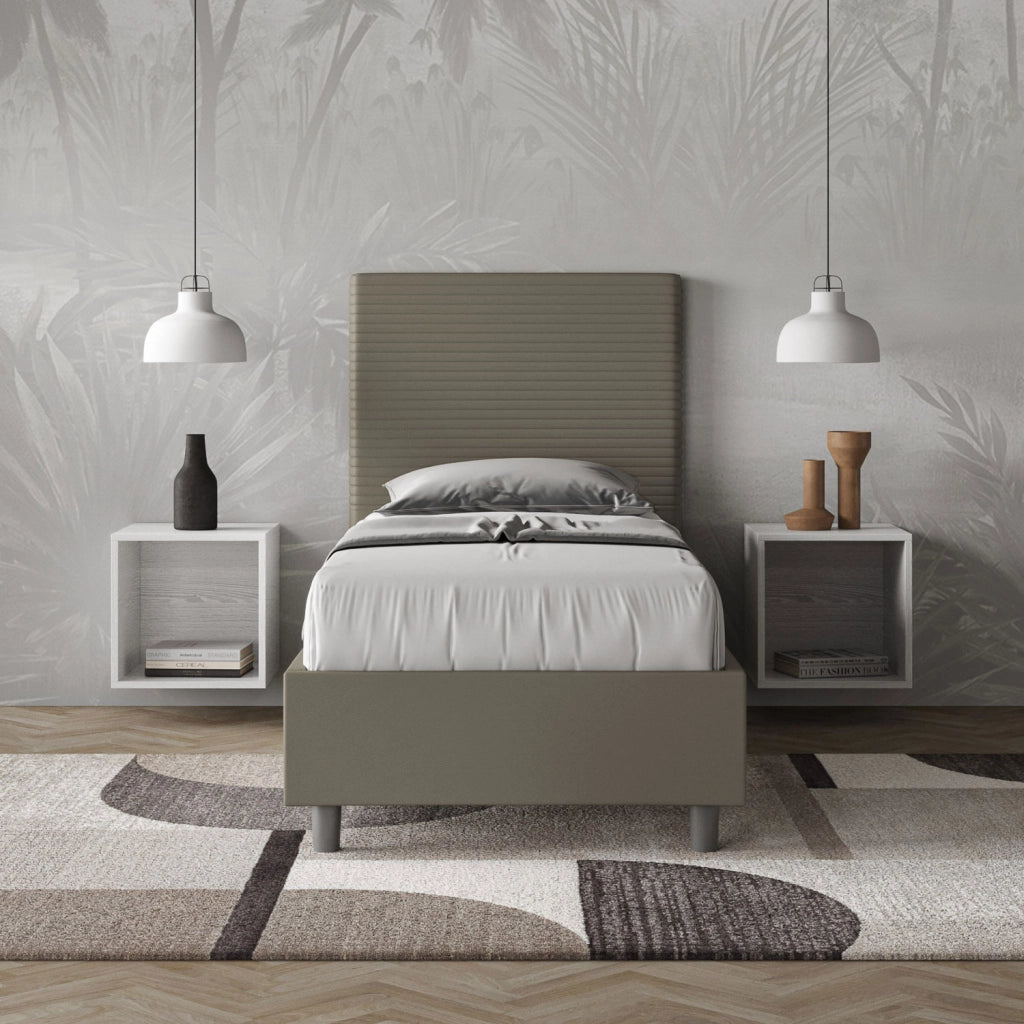BS COM Letto singolo con rete imbottito 90x200 similpelle cappuccino