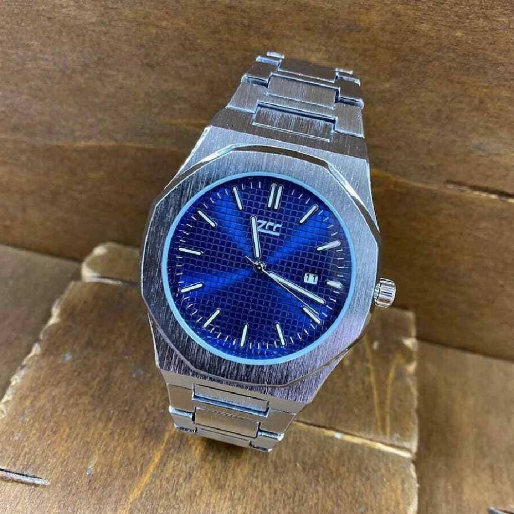 Trade Shop - Orologio Da Polso Zcc Uomo Al Quarzo Analogico Data Elegante Silver Fondo Blu -